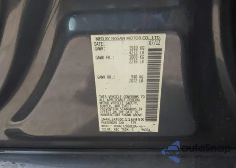 2013 Nissan Altima 2.5 Sv из США, поврежденный, VIN 1N4AL3AP5DC116958